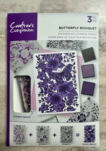 Crafters Companion *BUTTERFLY BOUQUET* Background Layering Stamp Set 3-pc NEW - Bild 1 von 3