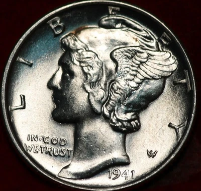 Uncirculated 1941-D Denver Mint Silver Mercury Dime - Image 1 of 2