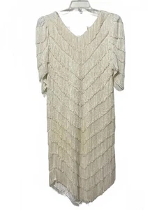 Vintage 60er Jahre Stretch Vollfransen Weiß Kleid Gr. M-L - Bild 1 von 5