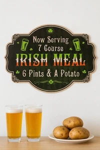 Pasto irlandese 6 pinte e una patata grande insegna in metallo pub - Foto 1 di 12