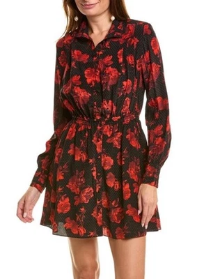 The Kooples Dot & Rose Print Silk Dress Size 3 M/L Red Black Moody Goth Glam - Image 1 of 4