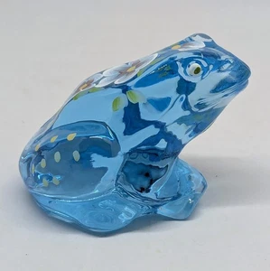 Vintage Fenton Kunst Glas aquablau handbemalt Frosch Figur mit Blumen signiert - Bild 1 von 11