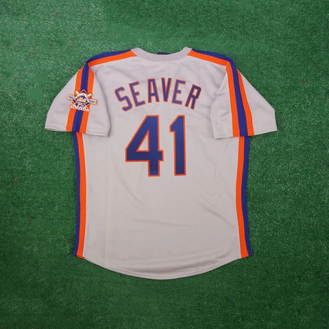 Tom Seaver 1986 New York Mets Grey Road Cooperstown Men's Jersey w/ 25th Patch Cover