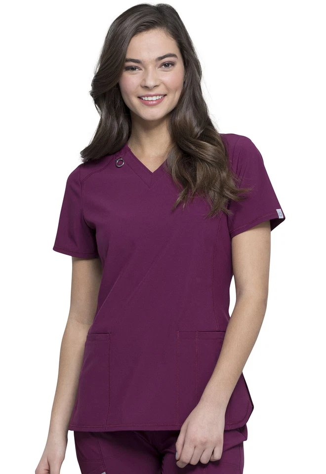 Cherokee Scrubs V Neck Top CK865A WNPS Wine Free Shipping - Image 1 of 4