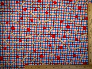 Quilt Fabric By Yard Dog Bones Red Hearts on Blue Red White Premium Cotton Vtg - Picture 1 of 2