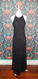 Vintage 90's Y2K Whimsigoth Black Beaded Hoco Prom Grunge Halter Dress - Picture 1 of 6