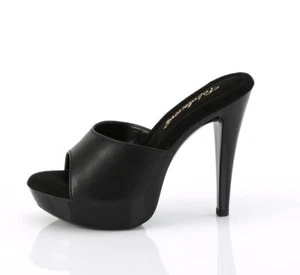 5" Black Leather High Heels Pinup Slides Mens Drag Queen Crossdresser Shoes - Picture 1 of 8