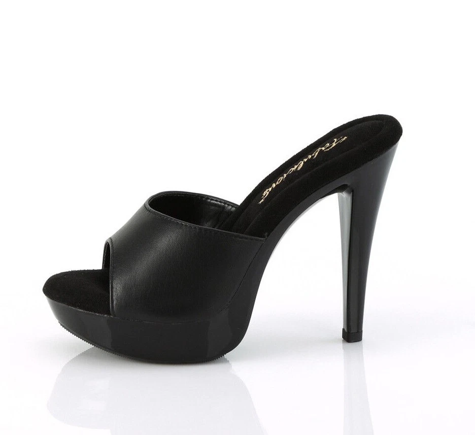 5" Black Leather High Heels Pinup Slides Mens Drag Queen Crossdresser Shoes - Image 1 of 1