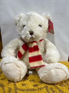 KEEL TOYS OSO DE PELUCHE BLANCO ESPONJOSO CON BUFANDA A RAYAS PELUCHE SUAVE JUGUETE Y ETIQUETAS 12” - Imagen 1 de 8