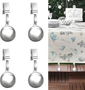 4 Pack Heavy Duty Tablecloth Weights, Stainless Steel Balls with Metal Tableclot - Picture 1 of 6