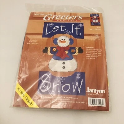 Let It Snow Door Greeter Plastic Canvas Embroidery Kit Holiday Snowman Janlynn - Image 1 of 4