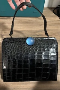 Borsa a tracolla vintage in pelle di coccodrillo con fodera portafoglio canguro - Foto 1 di 9
