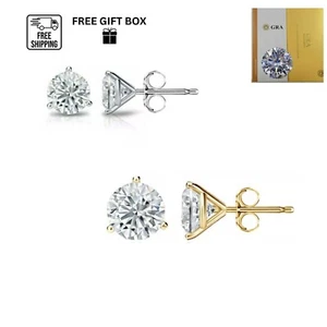 14K Gold GRA Certified D-VVS1 Round Moissanite Martini Push Back Stud Earrings - Picture 1 of 8