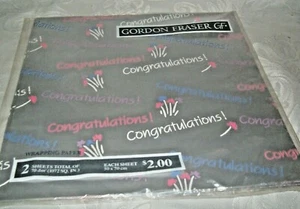 Vintage - Gordon Fraser Gift Wrap 2 Sheets 1072 sq inches Congratulations - New - Picture 1 of 3