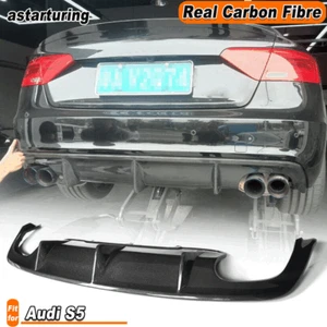 REAL Carbon Rear Bumper Bar Lip Spoiler Diffuser Twin Exhaust for Audi S5 12-16 - Picture 1 of 11