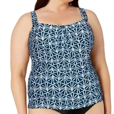 Nuevo con etiquetas Top Tankini Gottex Cuello Corazón Geométrico Patrón Batik Azul Talla Grande 20W Foto 1 de 4