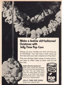 Palomitas de maíz Jolly Time 1972: anuncio impreso vintage de Navidad antiguo - Imagen 1 de 1