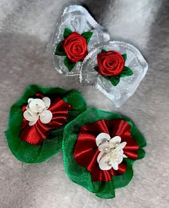 4 Pc Dog Puppies Cat Baby Hair Tie Bow 2 Red/Green 2 Red/White Christmas New - Picture 1 of 3