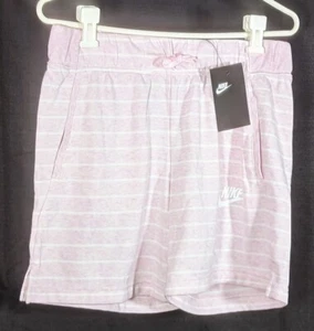 NIKE, Girls Sportswear Club French Terry Shorts, Striped Pink/White, Size XL NEW - Picture 1 of 5