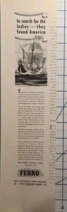 Ferro Esmalte Corp Porcelana Columbus Barco Indias Viñedos Anuncio Impreso De Colección 1941 - Imagen 1 de 4