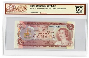 Canada 2 Dollars 1974 aUNC " *RE" Lawson-Bouey BCS Graded aUNC 50 Replacement - Picture 1 of 2