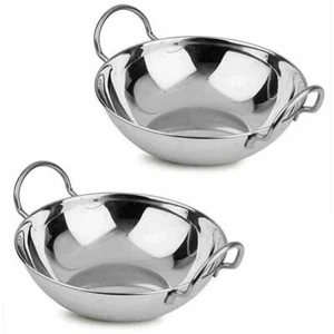 2 x 21 cm Stahl Indisch Essen Balti Karahi Kadai Curry Servier Tisch Schüsseln  - Bild 1 von 1