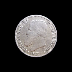 BRASIL 200 REIS 1867 REGLA PEDRO II PLATA KM 471 #5231# - Imagen 1 de 2