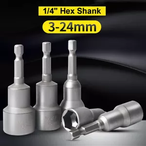 1/4" Hex Socket Magnetic Screw Driver Tek Bit Drill Nut Setter Roofing 3mm-22mm - Picture 1 of 36