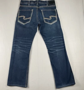Silver Zac Jeans Mens 34x34 Blue Bootcut Distressed Thick Stitch Y2K Grunge Fade - Picture 1 of 14