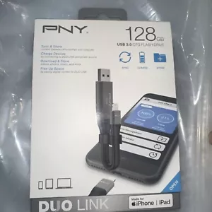 PNY - Duo-Link On-the-Go 128GB USB 3.0, Apple Lightning Flash Drive - Metal gray - Afbeelding 1 van 1