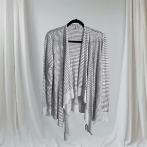 Eileen Fisher Womens Linen Blend Waterfall Open Front Cardigan Size M Striped - Picture 1 of 11