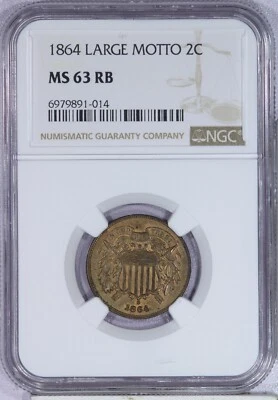 1864 Two Cent Piece 2c NGC MS63 RB - Large Motto - Image 1 of 2