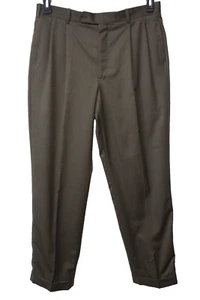 Pantalones de vestir TOM JAMES para hombre 36 x 32 marrón plisado y con puños 100 % lana - Imagen 1 de 13