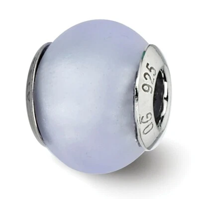 Perle Di Vetro Murano Italiano Blu Chiaro Opaco .925 Argento Sterling Riflesso - Immagine 1 di 4