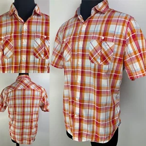 Union U 1633 Orange Plaid Short Sleeve Button Up Shirt 100% Cotton Men's Size XL - Picture 1 of 11