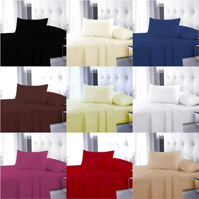 Plain PolyCotton Easy Care Fitted Flat Sheet Set & Pillowcases All Sizes 22 Cols - Image 1 of 2