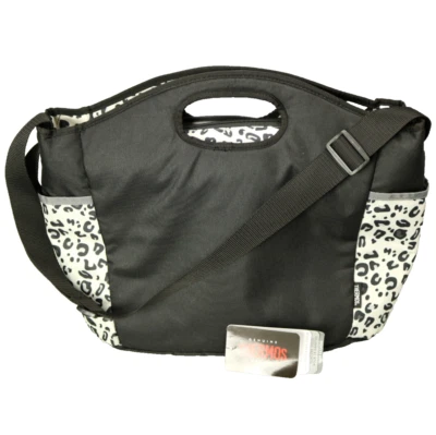 Bolso termo aislado 24 latas enfriador estampado de leopardo correa ajustable cremalleras negro Foto 1 de 4