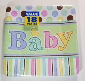 Baby Party Plates Square Gender Neutral Baby Shower Gender Reveal 18 Count Pack - Picture 1 of 2