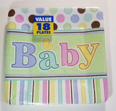 Platos de fiesta para bebé cuadrados género neutro baby shower género revelar paquete de 18 unidades Foto 1 de 2