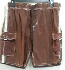 Arizona Men's Brown/White Cargo Swim Trunks - Size Large - Picture 1 of 9