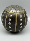 Decorator Ball Brown and Silver Gold Metal Trim 4" Diameter Boho