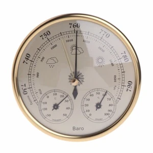 Wetter Barometer - Hygrometer - 3 in 1 Thermometer - Wand - Farbe Gold - Bild 1 von 5
