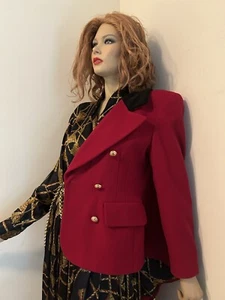 New Vintage Mondi Cashmere Red Black Jacket Blazer Sz 38 Made In Germany - Picture 1 of 12