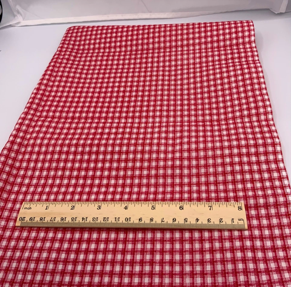 Vtg Vintage Red White Petite Checks Checked Poly/Cotton Fabric 24” x 44” - Image 1 of 1