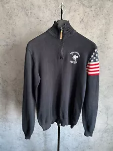 Vinson Polo Club 1/4 Zip Strickpullover USA Flagge Herren Gr. L Blau Langarm - Bild 1 von 16