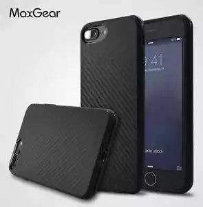 Apple IPhone 8 Plus carbon fibre style silicone case in black / Uk shop - Picture 1 of 4