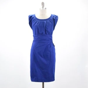 Diane von Furstenberg Dress 10 Royal Blue Stretch Woven Cap-Sleeve Ruched Sheath - Picture 1 of 10