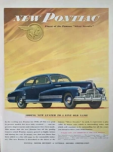 Pontiac 1946 vintage sedán azul techo rígido anuncio impreso, obra de arte posterior a la Segunda Guerra Mundial  - Imagen 1 de 1