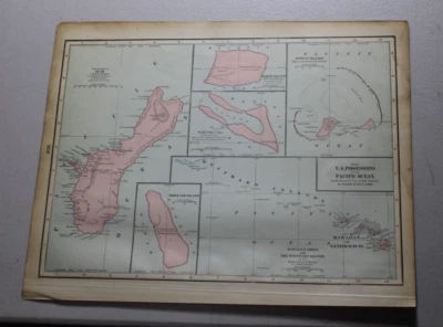Mapa antiguo CRAM 1904 de posesiones de Estados Unidos en el océano Pacífico, con islas de Samoa Foto 1 de 2