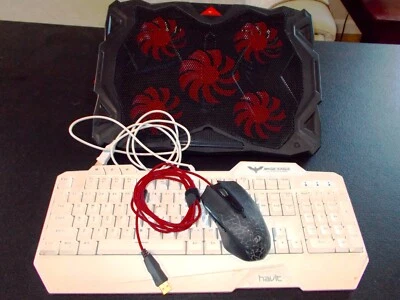 GAMING 3pc SET: Havit Keyboard, Red Dragon Mouse, Havit Cooling Pad WORKS GREAT! - Image 1 of 4